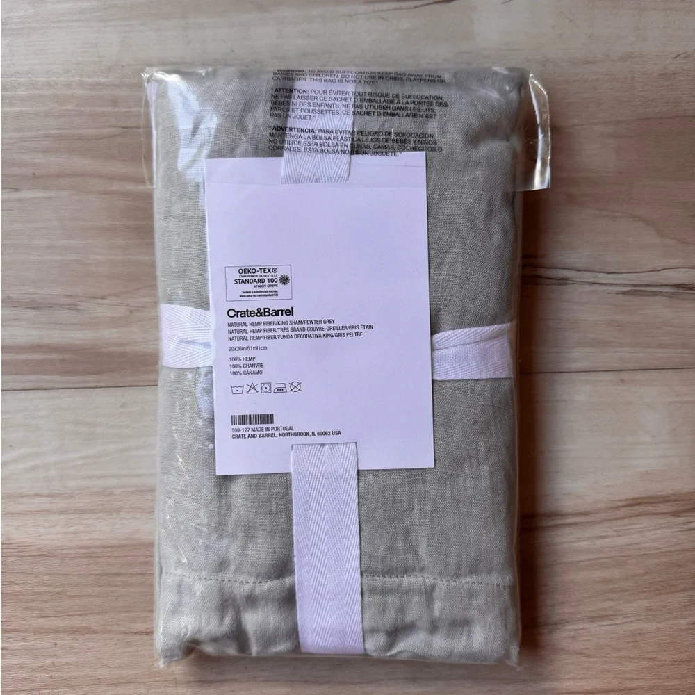 Crate&Barrel Gray Natural Hemp Fiber King Pillow Sham
